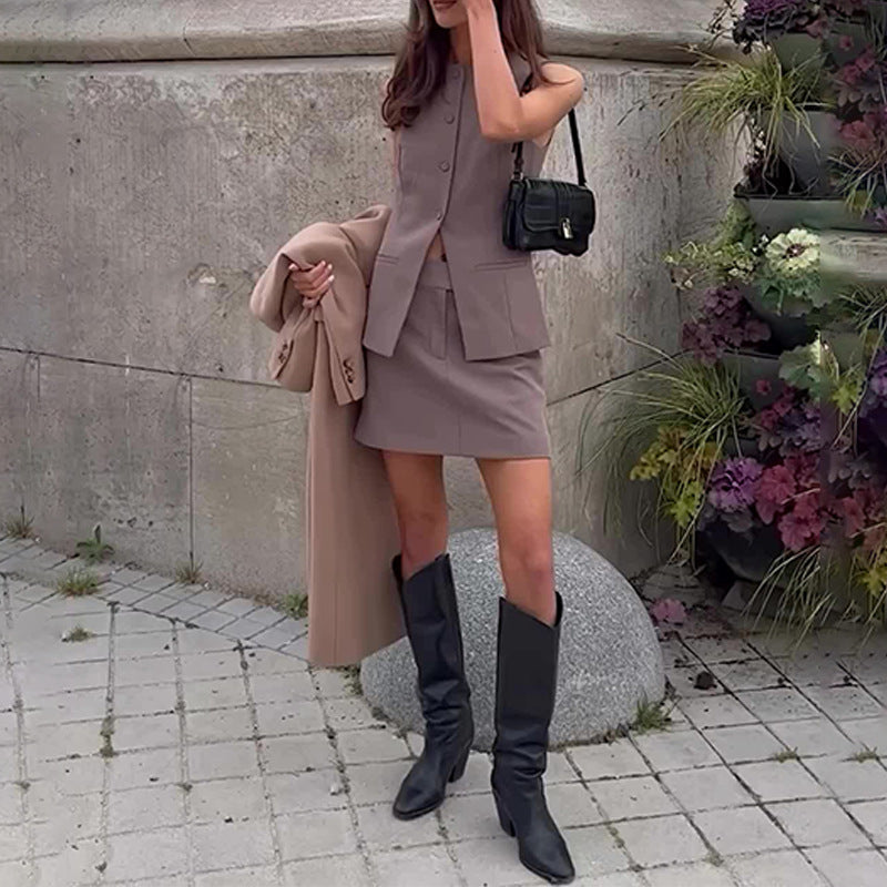 Women's 2 Pcs Skirt & Vest Suit