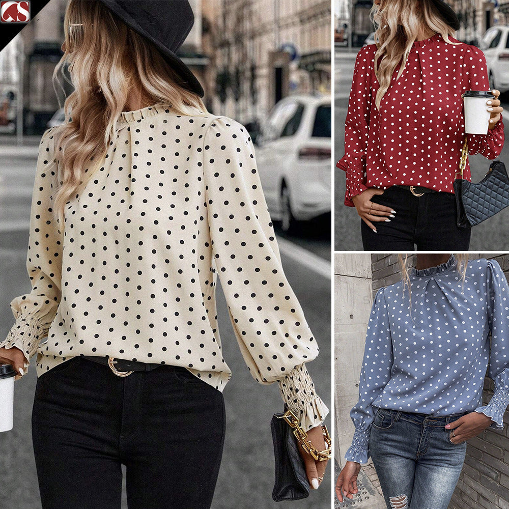 Polka Dot Puff Sleeve Shirt