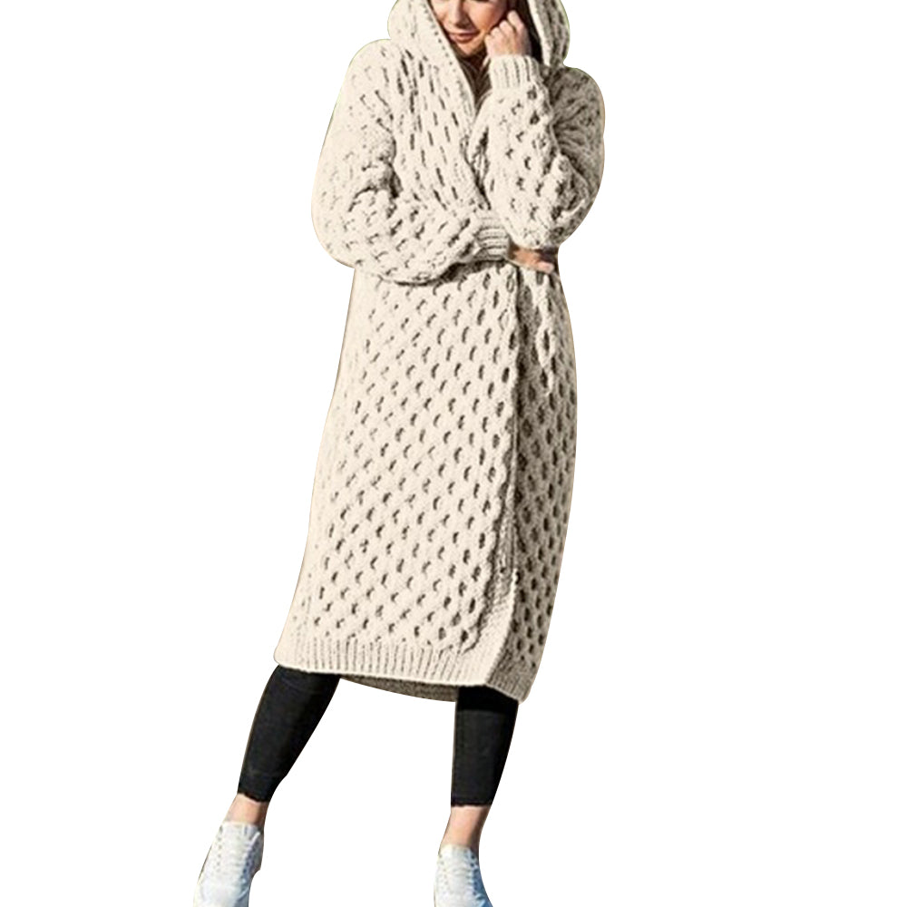 Winter Thick Warm Hooded Knitted Cardigan For Women