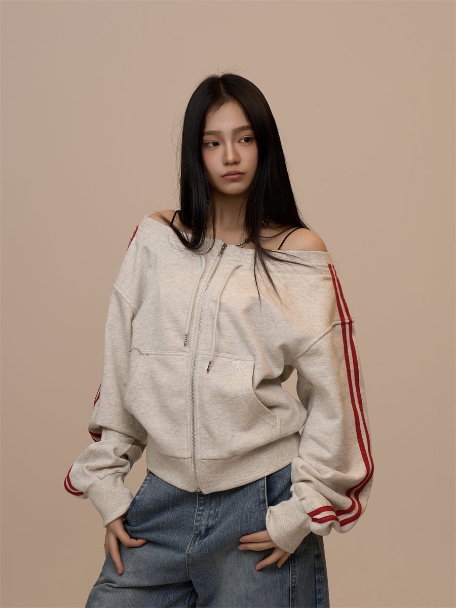 Off-Shoulder Long Sleeve Slim-Fit Sports Sweater Top For Women