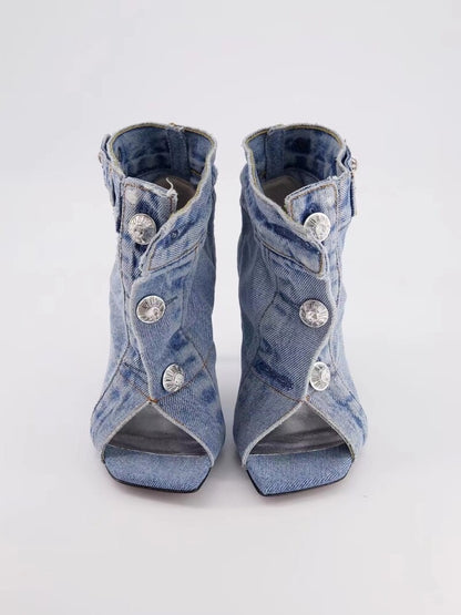Rivets Denim Short Booties