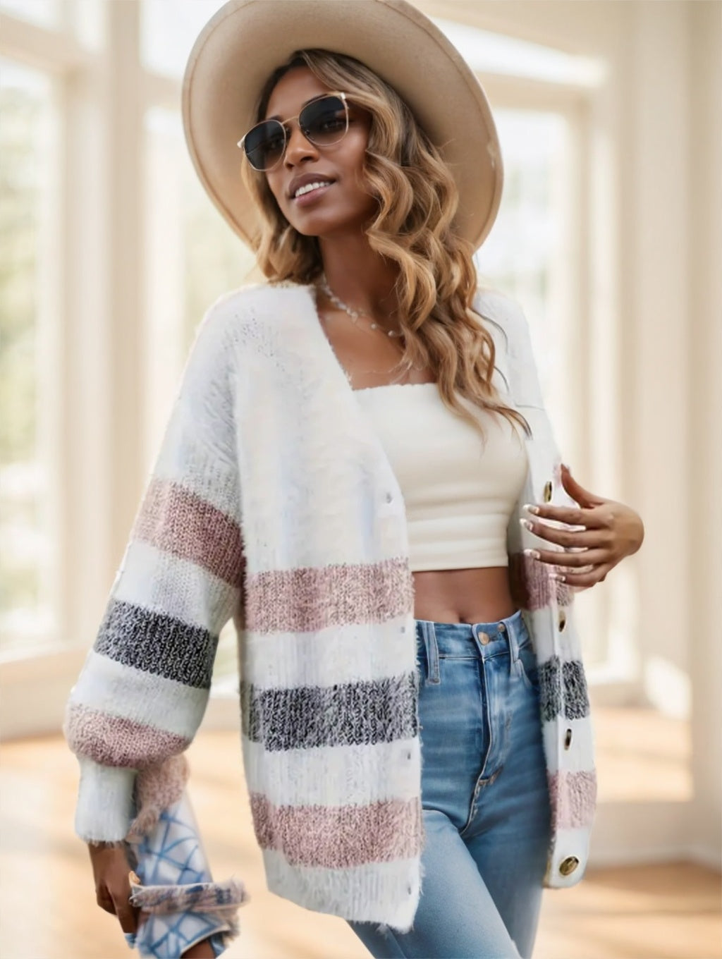 Warm French Stripe Cardigan For Women