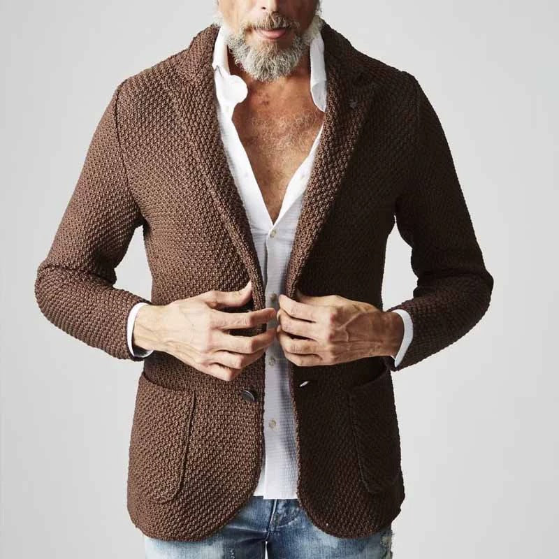 Lapels Suit Casual Knitted Jacket Cardigan For Men