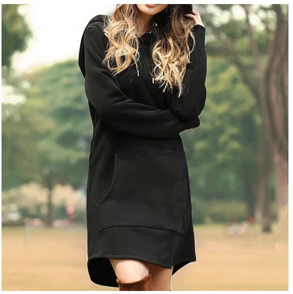 Solid Color Pocket Long Sleeve Hoodie For Women