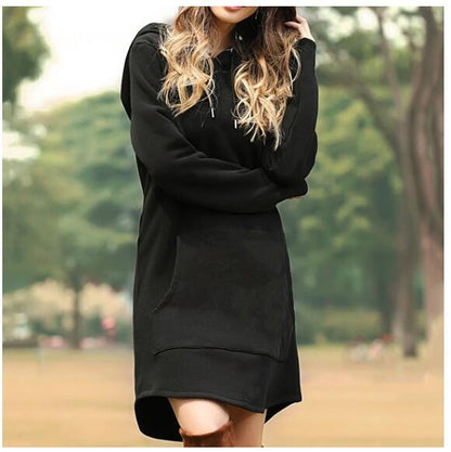 Solid Color Pocket Long Sleeve Hoodie For Women