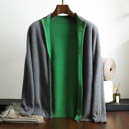 Wool Knit Long Sleeve Zipper Cardigan For Men