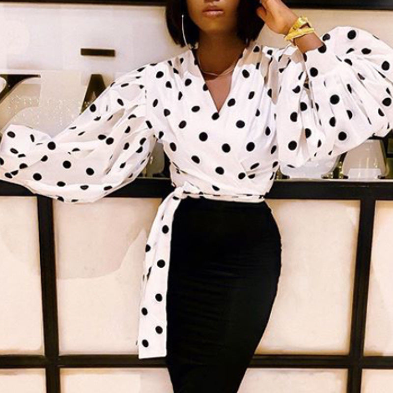Women's Balloon Sleeves  Polka Dot Blouse