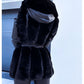 Fur Belt Hooded Zipper Jacket