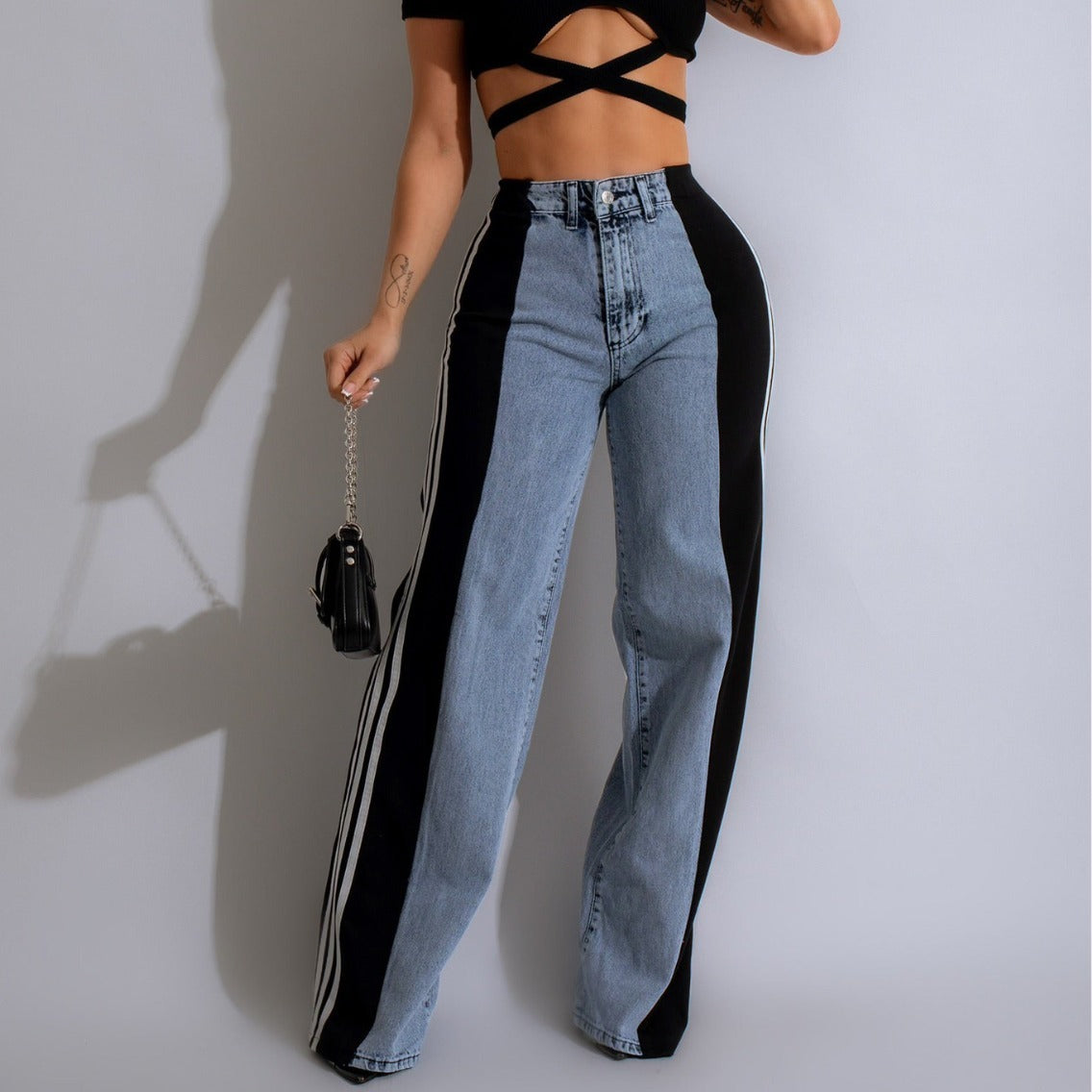 High Waist Patchwork Trousers