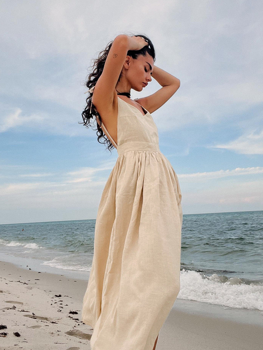 Cotton Backless Spaghetti Strap Dress