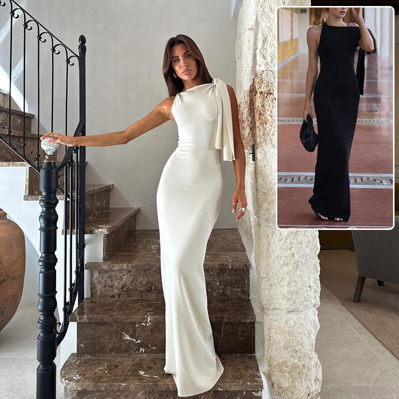 One-shoulder Ribbon Long Evening Dress