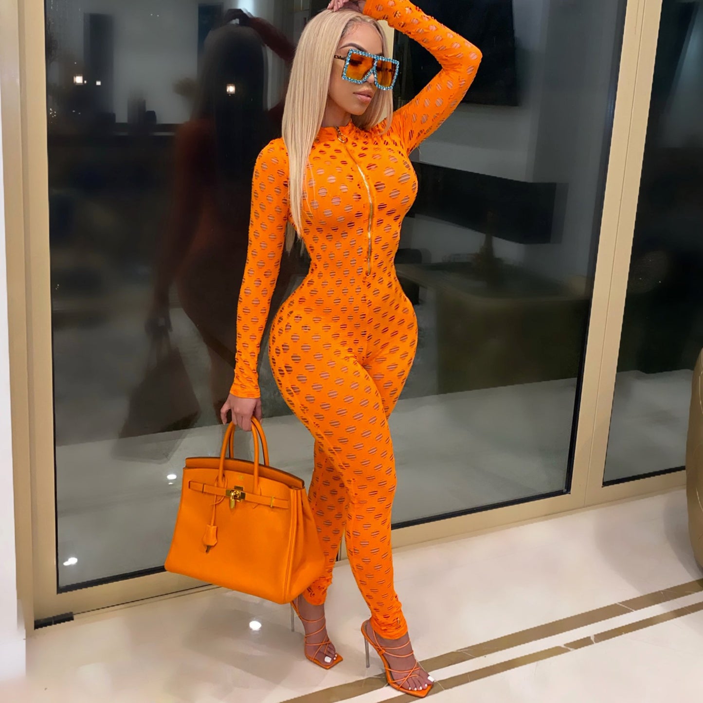 Diamond Cut See Through Fitted Jumpsuit