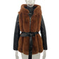 Fur Belt Hooded Zipper Jacket