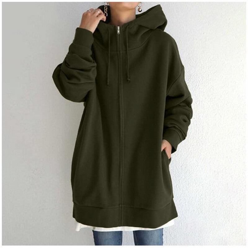 Oversized Long Sleeve Zipper Hoodie For Women