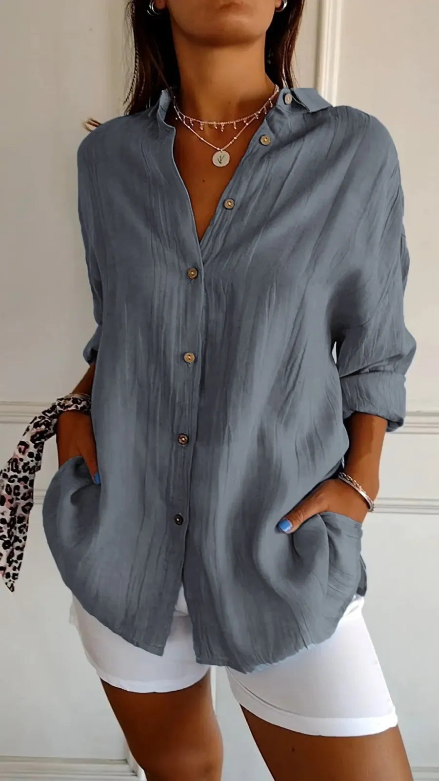 Women's Single-breasted Pleated Shirt