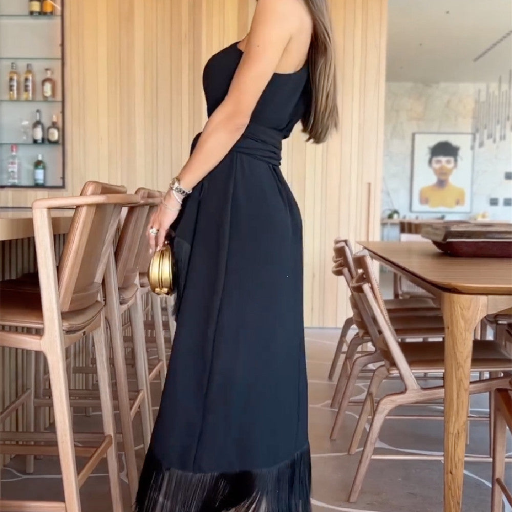 Women's One Sleeve Tassel Dress