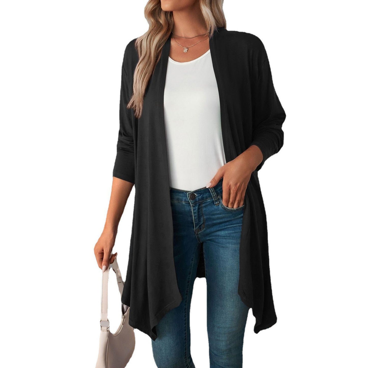Solid Color Long Sleeved Cardigan For Women