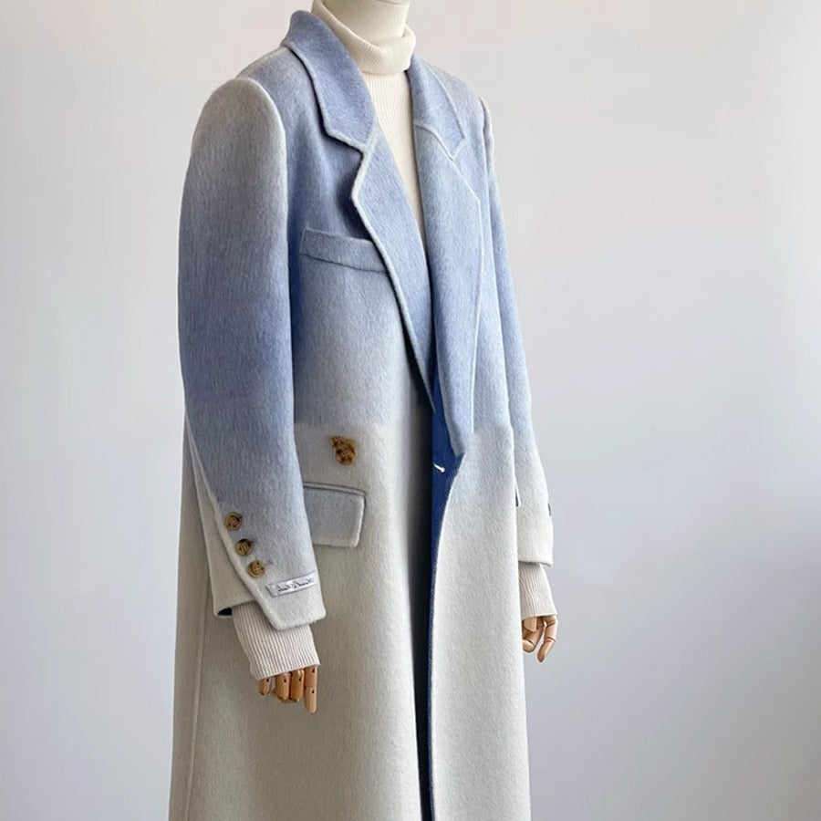 Women's Wool Coat (Blue Gradient White)