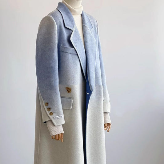 Women's Wool Coat (Blue Gradient White)
