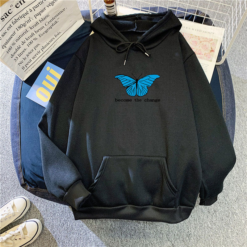Single Butterfly Autumn And Winter Loose Hoodie For Women