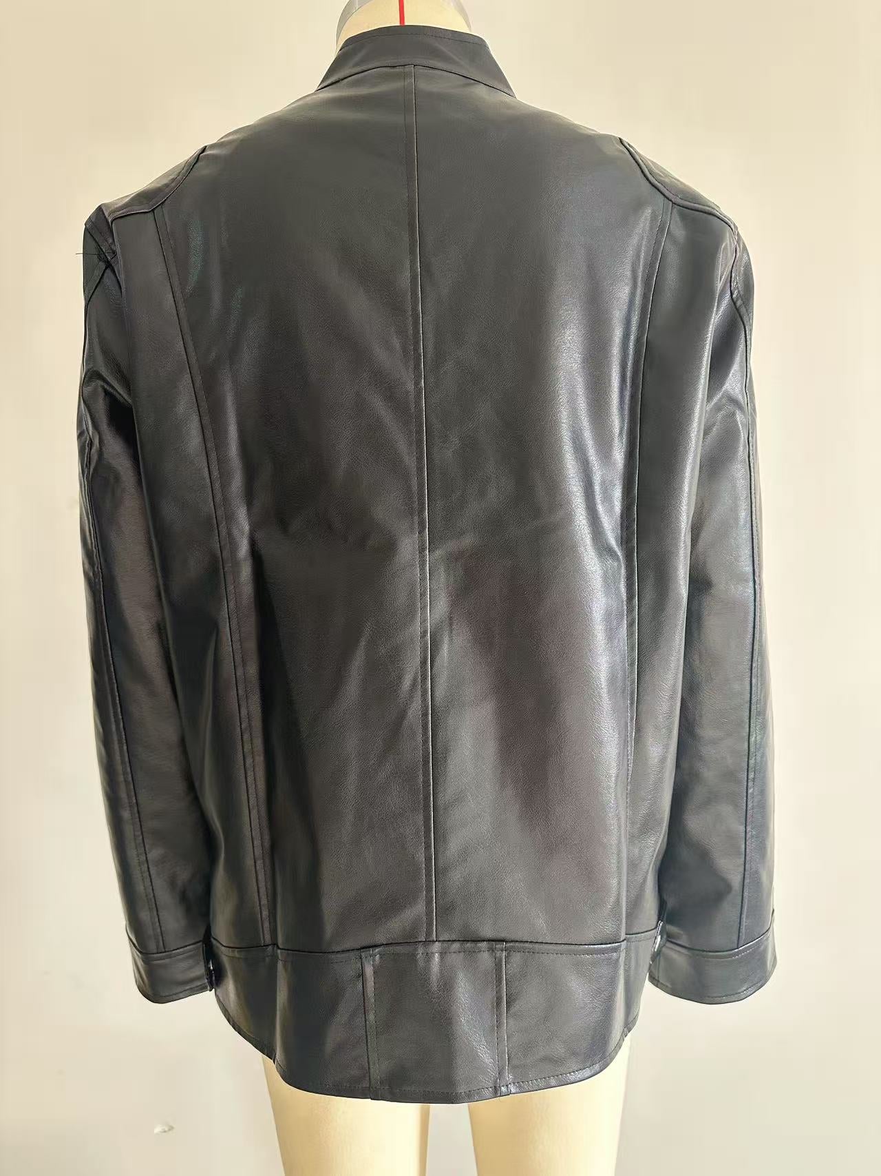 Stand-Up Collar Leather Jacket