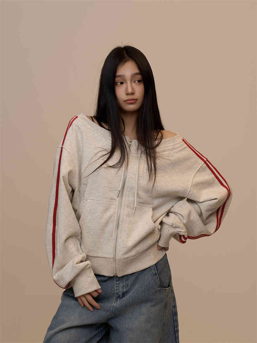 Off-Shoulder Long Sleeve Slim-Fit Sports Sweater Top For Women