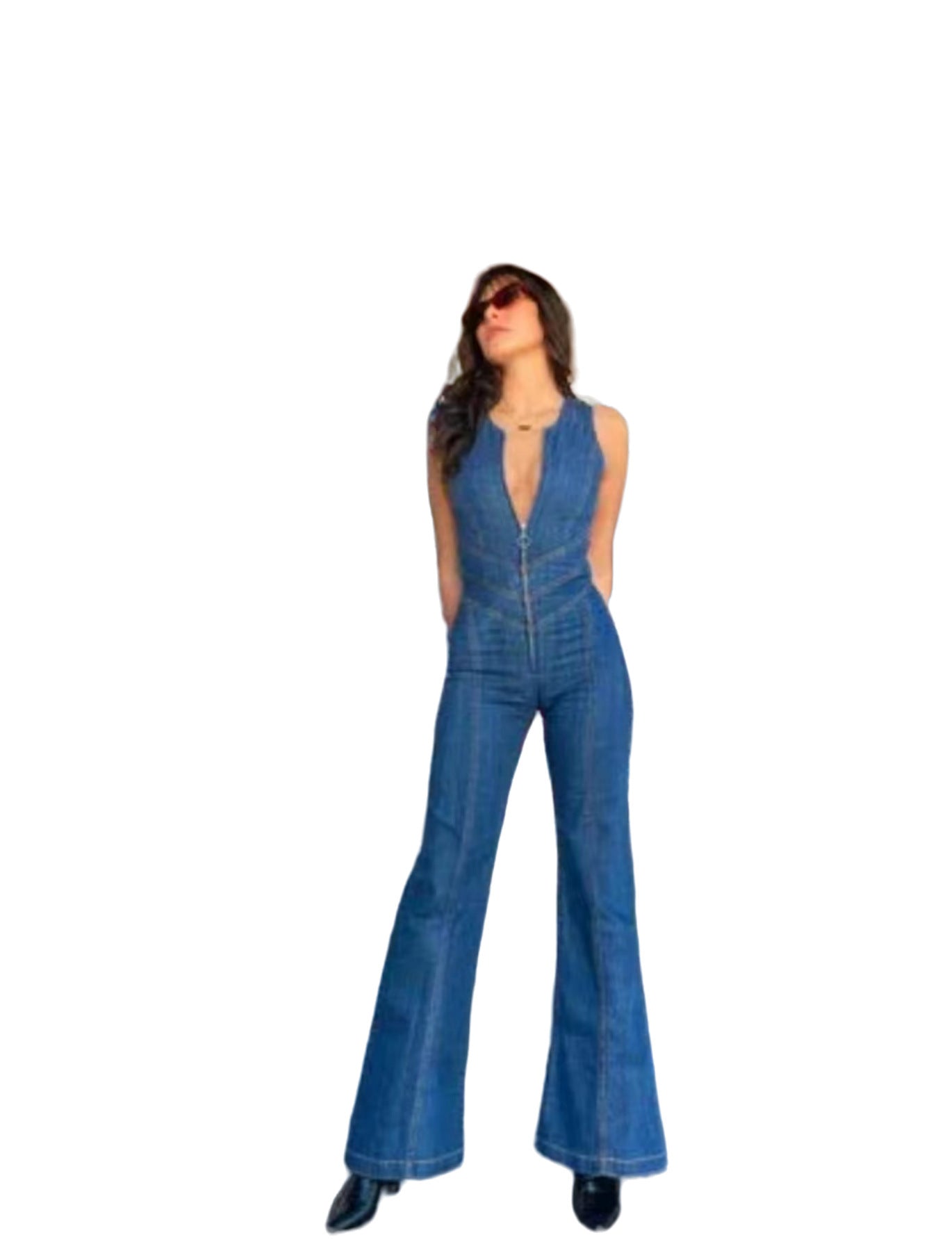 Retro High Waist Denim Jumpsuit