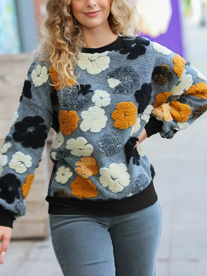 Retro Three-dimensional Flower Sweater