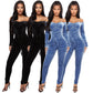 Velvet Off-the-shoulder Fitted Jumpsuit