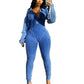 Women's Distressed  V Tight  Jumpsuit