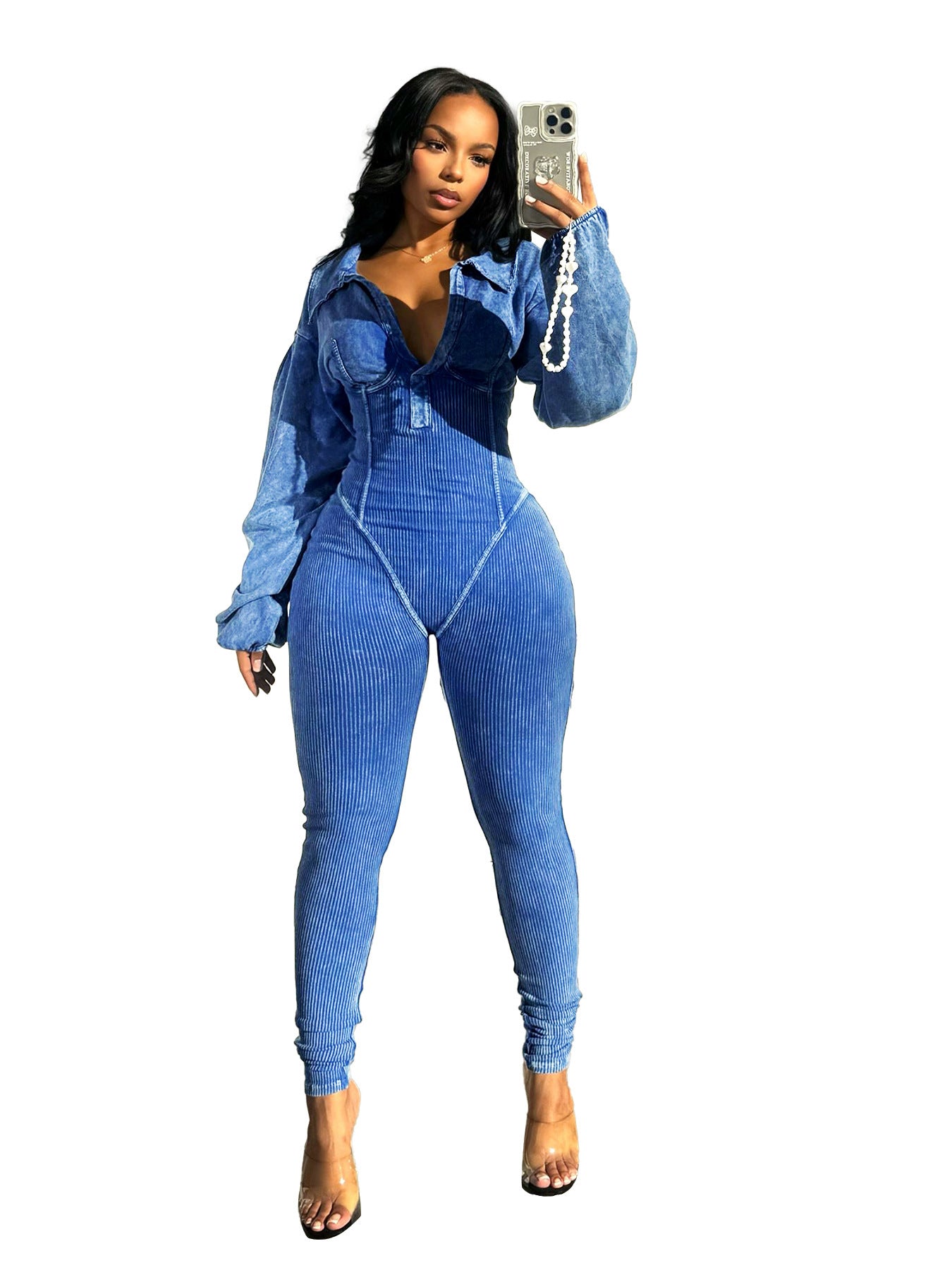 Women's Distressed  V Tight  Jumpsuit