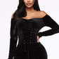Velvet Off-the-shoulder Fitted Jumpsuit
