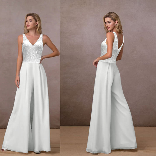 Women's V-neck Chiffon Pants Jumpsuit