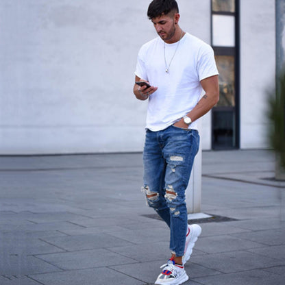 Men's Distressed Fitted Jeans