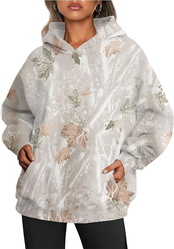 Camouflage Maple Leaf Print Sports Hoodie For Women