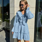 V-Neck  Ruffled Sleeve Dress