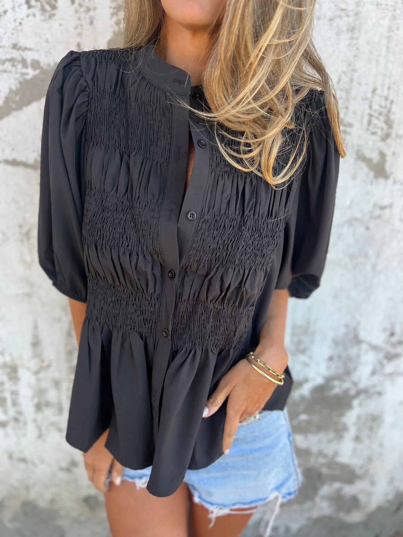 Women's Pleated Button Shirt