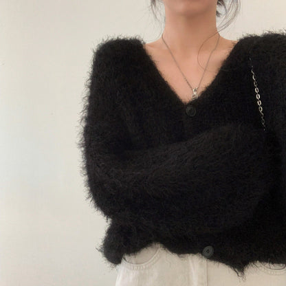 Mink Long-sleeved Knitted Cardigan For Women