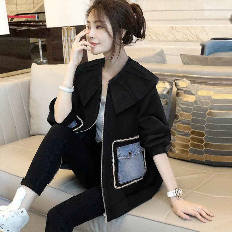 Patchwork Doll Collar Short Coat