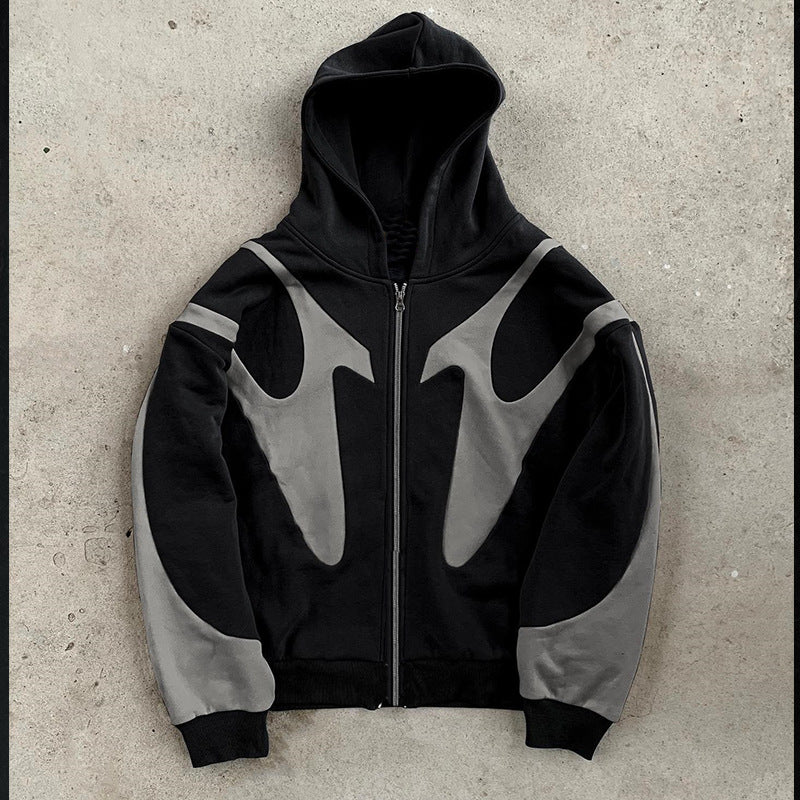 Pattern Stitching Trendy Zipper Hoodie For Men