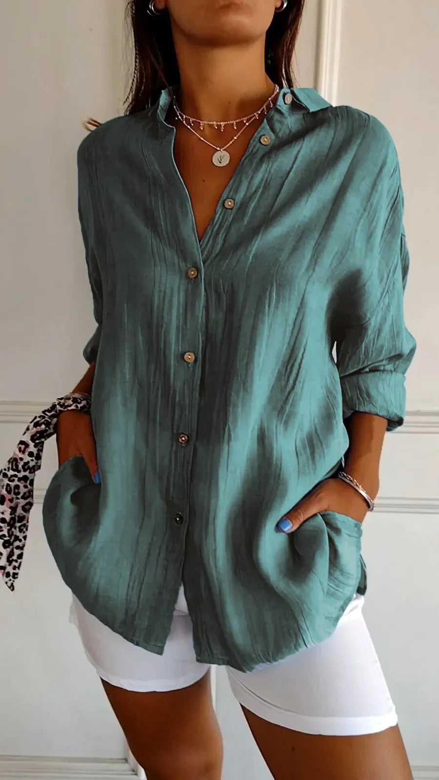 Women's Single-breasted Pleated Shirt