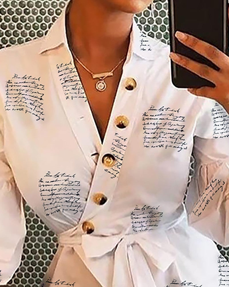 Balloon Sleeve Print Shirt