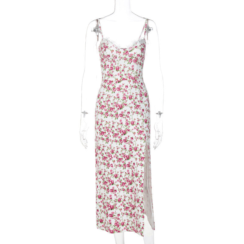 Lace Floral Mid Calf Dress