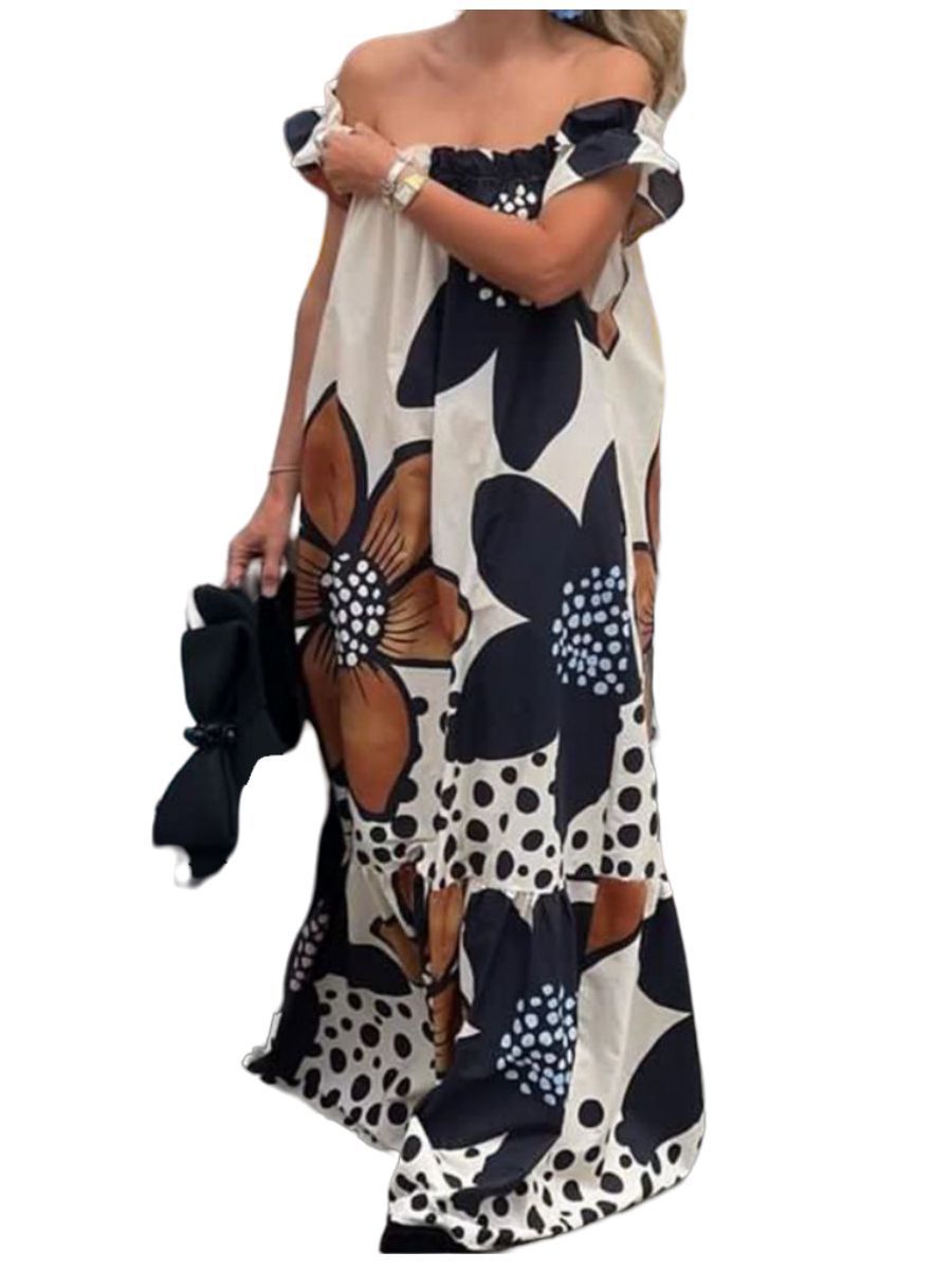 Off-The-Shoulder Long Printed  Dress