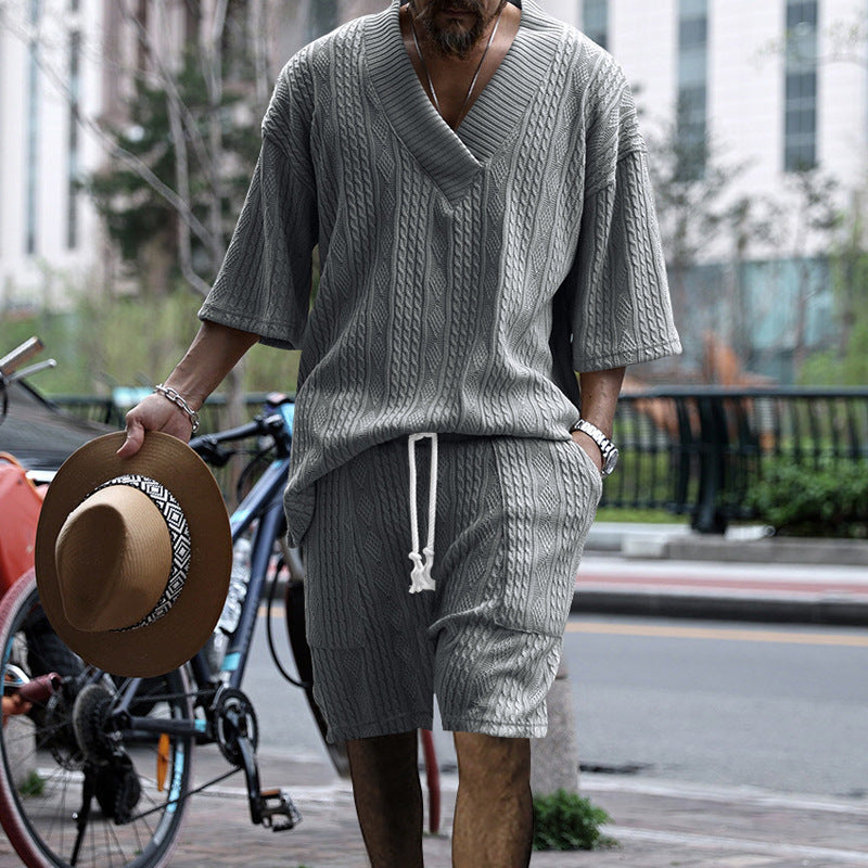 Men's  Jacquard Knitwear Shorts Set