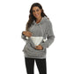 Large Pocket Solid Color Hoodie For Women