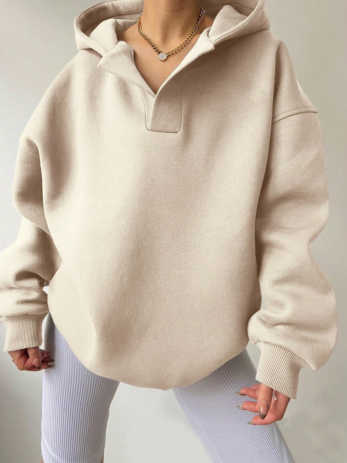 Solid Color Long Sleeve Loose Hoodie For Women
