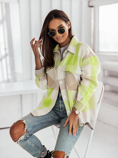 Women's Brushed Woolen Plaid Coat