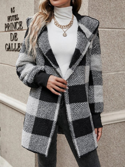 Loose Plaid Wool Long Cardigan For Women
