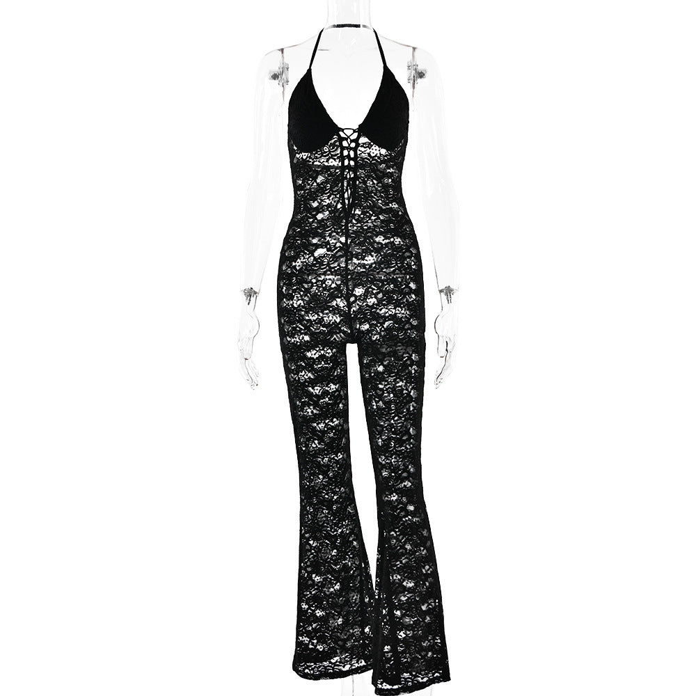 See Through Halter Back Jumpsuit